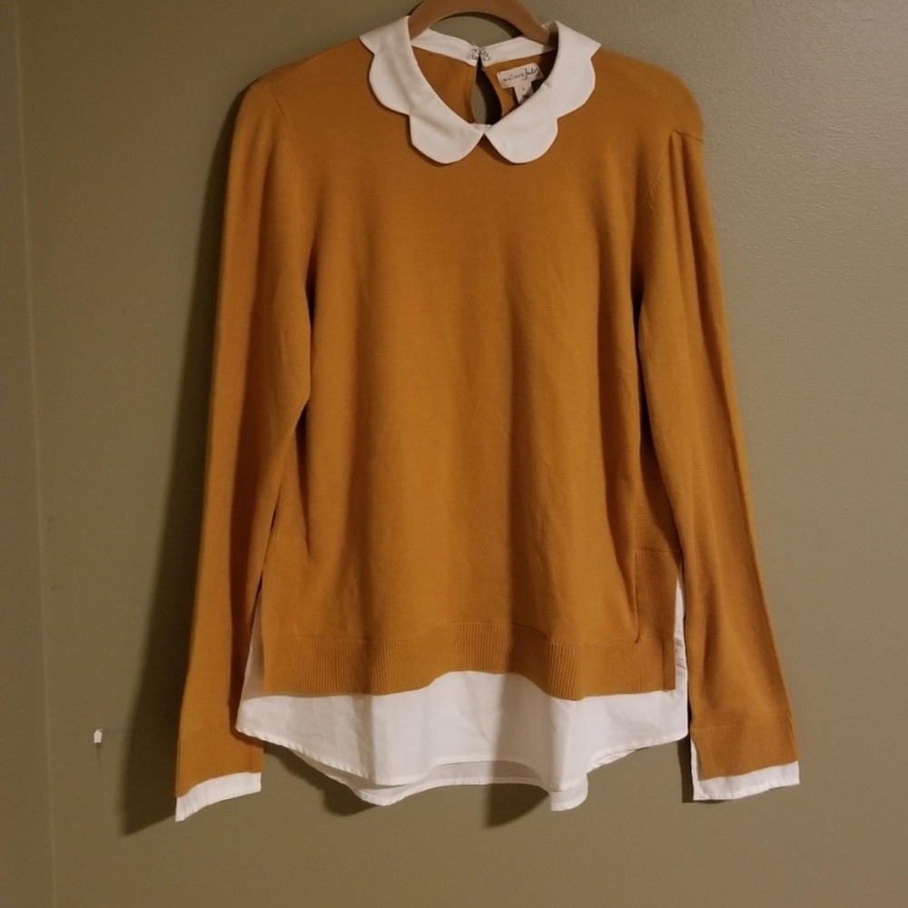 Maison Jules L Mustard Yellow Scalloped  Blouse